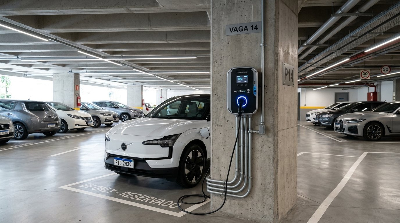 Instalação de carregador de carro elétrico Wallbox em condomínio no Rio de Janeiro